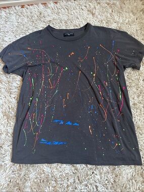 Michael Lauren Black Tee with Neon Paint Splatter